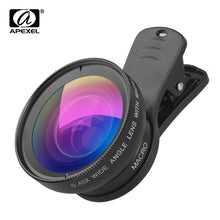 Load image into Gallery viewer, APEXEL 2in1 Lens 0.45X Wide Angle+12.5X Macro Lens Professional HD Phone Camera Lens For iPhone 8 7 6S Plus Xiaomi Samsung LG
