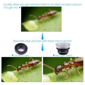 APEXEL Phone Lens 2 In 1 Clip-On 12 X Macro + 24 X Super Macro Lens kit For Iphone 7/6s / 6s Plus ios android smartphones 24XM